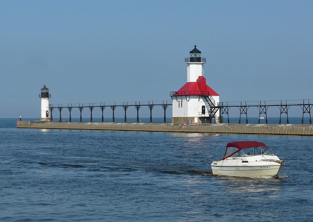 The North Pier lighthouses at the meeting of the St. Joseph River and Lake Michigan